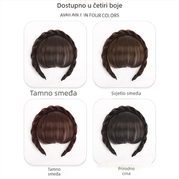 Integrirana perika s gumom za kosu i bangs – ravne šišci, pleteni dizajn trake, vlakna otporna na toplinu, dodaje volumen, nije pogodno za bojanje toplim bojama