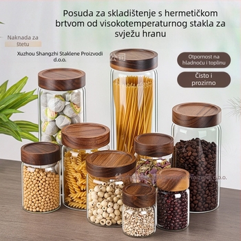 Staklena posuda za skladištenje s poklopcem od akacijina drveta, hermetički zatvorena i otporna na vlagu, za žitarice i suho voće