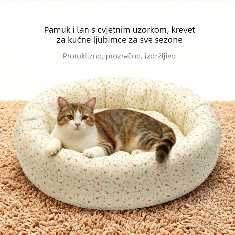 Okruglo gnijezdo za mačke od flanele, za sve sezone, prozračan i održava toplinu