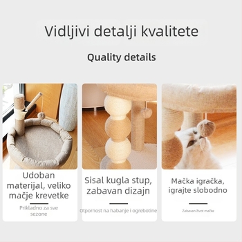 Drveno mačje stablo s integriranim gnijezdom, sisal stubom za grebanje i mačjim ležajem