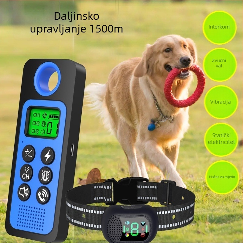 Daljinski uređaj za obuku psa s interkomom, protiv laveža, domet 1500 m, podržava do 3 psa