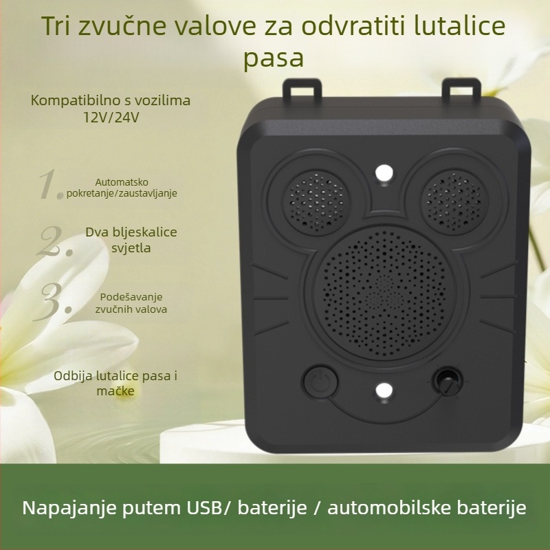 Automobilski ultrazvučni repelent za životinje, montiran u vozilo — ABS kućište, univerzalna kompatibilnost, ovlaštena privatna marka.