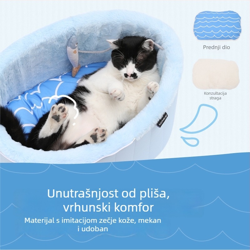 Mačje gnijezdo, poluzatvorenog dizajna, zimska toplina, sigurno, s uklonjivom i perivom konstrukcijom (materijal: quilted fabric; porijeklo: Shandong; marka: Fukumaru; pogodno za mačke)