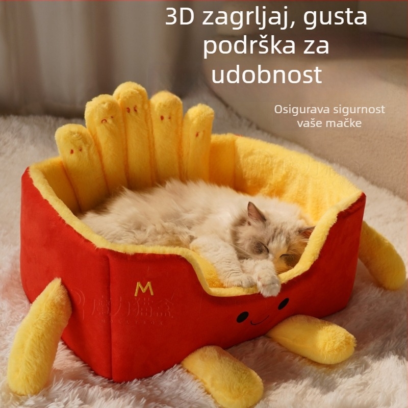 Mačje gnijezdo za sve sezone, plišasto unutarnje leglo koje održava toplinu; pogodno za mačke Folded-ear, British Shorthair, Ragdoll i Berman
