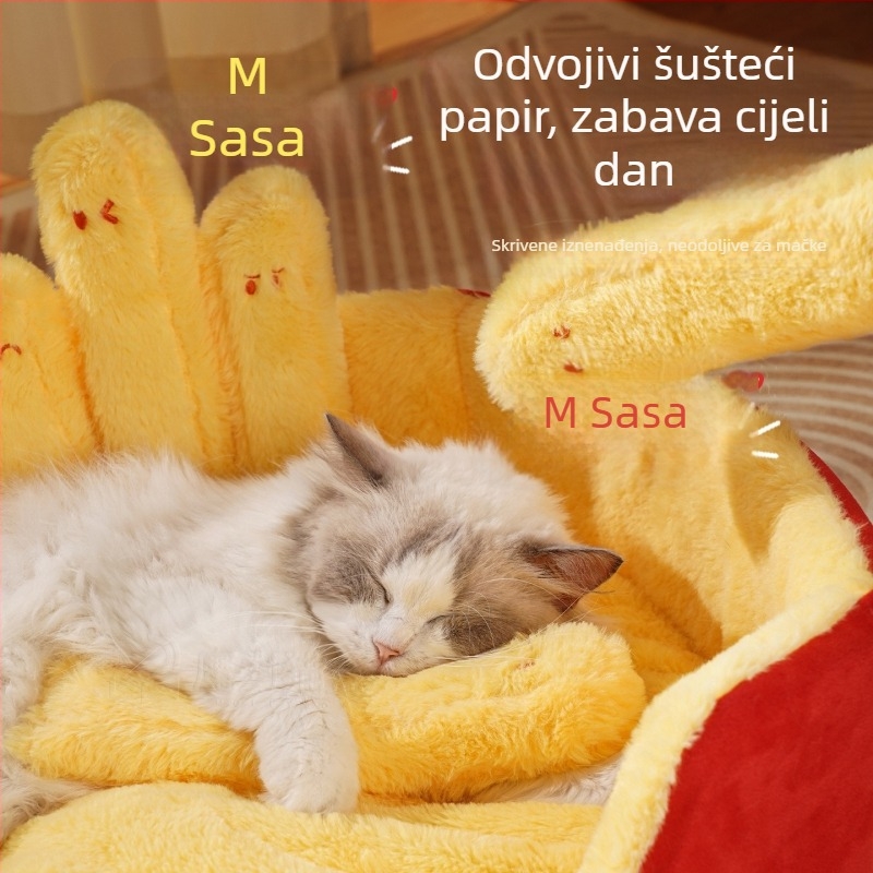 Mačje gnijezdo za sve sezone, plišasto unutarnje leglo koje održava toplinu; pogodno za mačke Folded-ear, British Shorthair, Ragdoll i Berman