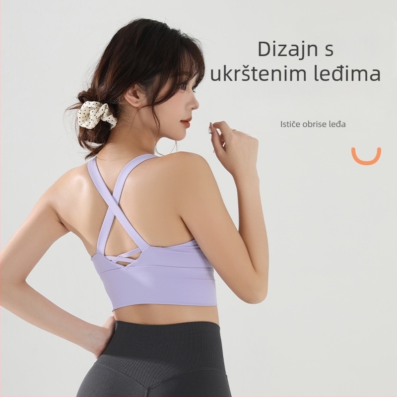 Ženski fitness grudnjak, jedinstveni sportski top s visokom podrškom, pune košarice s srednjim oblikovanjem, materijal najlon/spandeks, čvrste dvostruke naramenice, s umetnutim jastučićima.