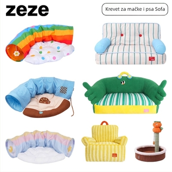 ZEZE mačje leglo s tunelom za mačke i male pse, četiri sezone, perivo, prozračno i toplo, za unutarnju upotrebu. Materijali: pliš, čelična žica, tkanina, poliester