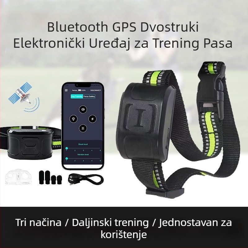 Bluetooth GPS dvostruki bežični ogrlica za psa, od plastike, dva u jednom, daljinsko zaustavljanje laveža, električni ograda, trener