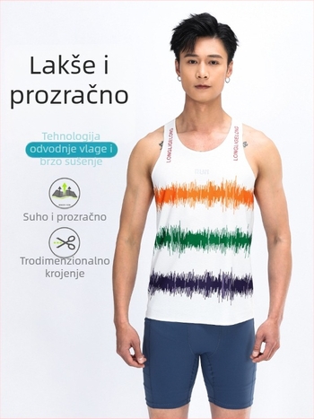 Unisex trkačka vesta, lagana, upija vlagu, brzo sušenje, prugasti uzorak, 100% poliester