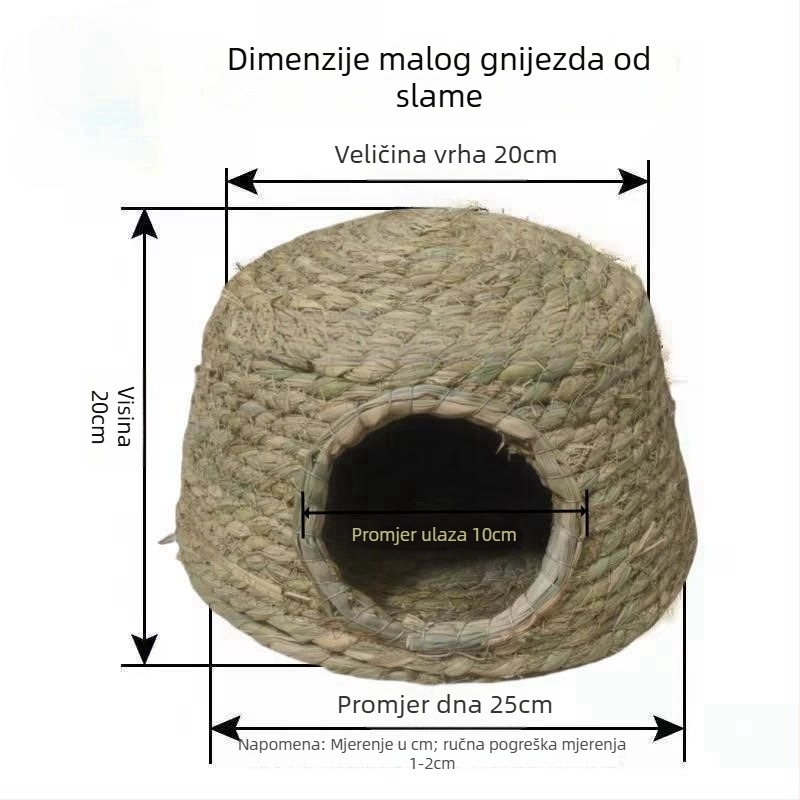 Gnijezdo za hamstera od trave, okruglo vodootporno sklonište za unutarnju upotrebu, crtani stil