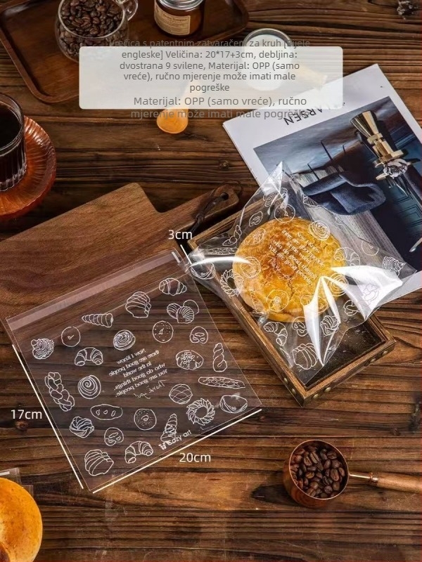 Prozirna vrećica za pakiranje kruha od OPP materijala s ZIPLock zatvaračem, prozirna, za pečene proizvode (kruh, tost, mochi, croissant) — 50/100 komada