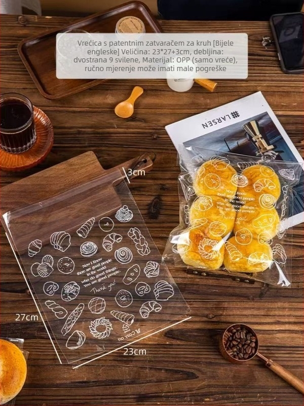 Prozirna vrećica za pakiranje kruha od OPP materijala s ZIPLock zatvaračem, prozirna, za pečene proizvode (kruh, tost, mochi, croissant) — 50/100 komada
