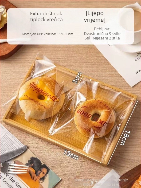 Prozirna vrećica za pakiranje kruha od OPP materijala s ZIPLock zatvaračem, prozirna, za pečene proizvode (kruh, tost, mochi, croissant) — 50/100 komada