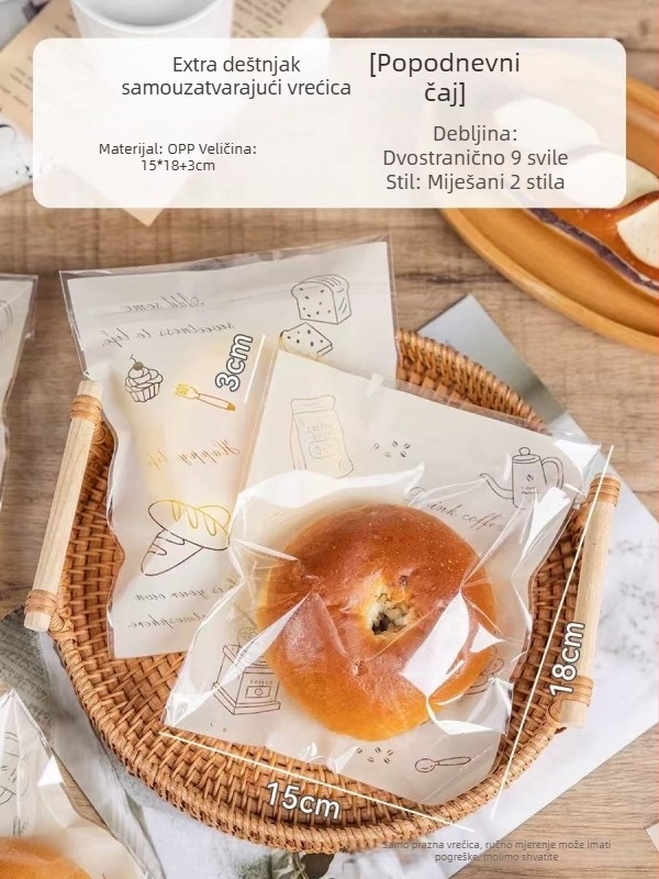 Prozirna vrećica za pakiranje kruha od OPP materijala s ZIPLock zatvaračem, prozirna, za pečene proizvode (kruh, tost, mochi, croissant) — 50/100 komada