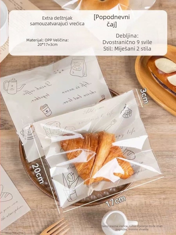Prozirna vrećica za pakiranje kruha od OPP materijala s ZIPLock zatvaračem, prozirna, za pečene proizvode (kruh, tost, mochi, croissant) — 50/100 komada