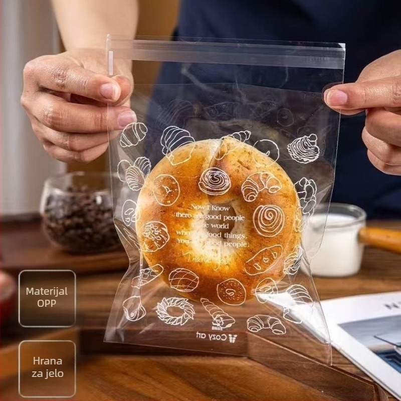 Prozirna vrećica za pakiranje kruha od OPP materijala s ZIPLock zatvaračem, prozirna, za pečene proizvode (kruh, tost, mochi, croissant) — 50/100 komada