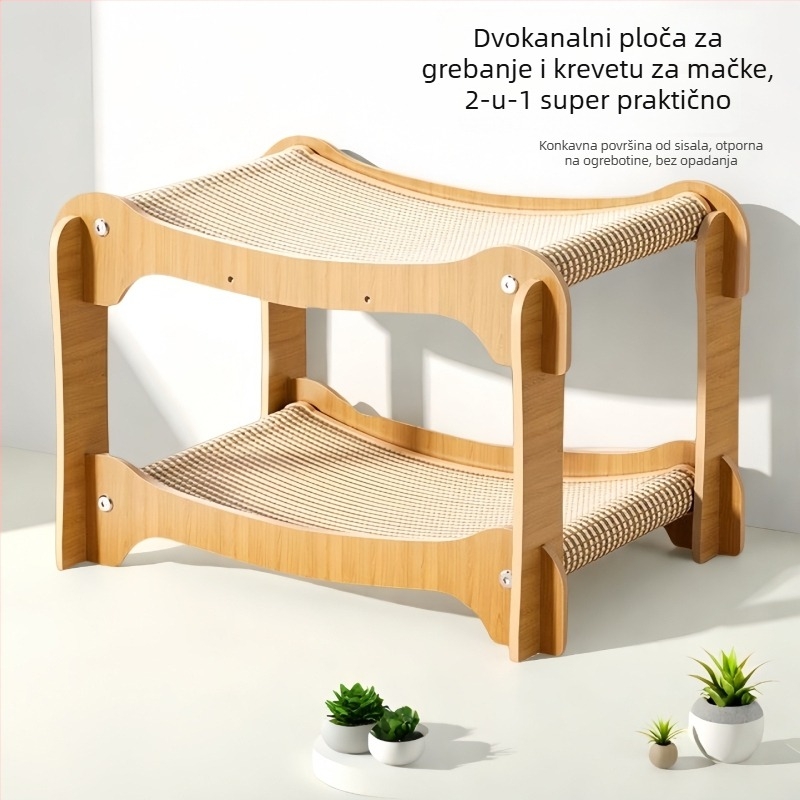 Mačja daska za grebanje od sisala i ploče gustoće — izdržljiva, bez ispadanja vlakana; integrirano gnijezdo i igračka; Pakiranje: 10 kom