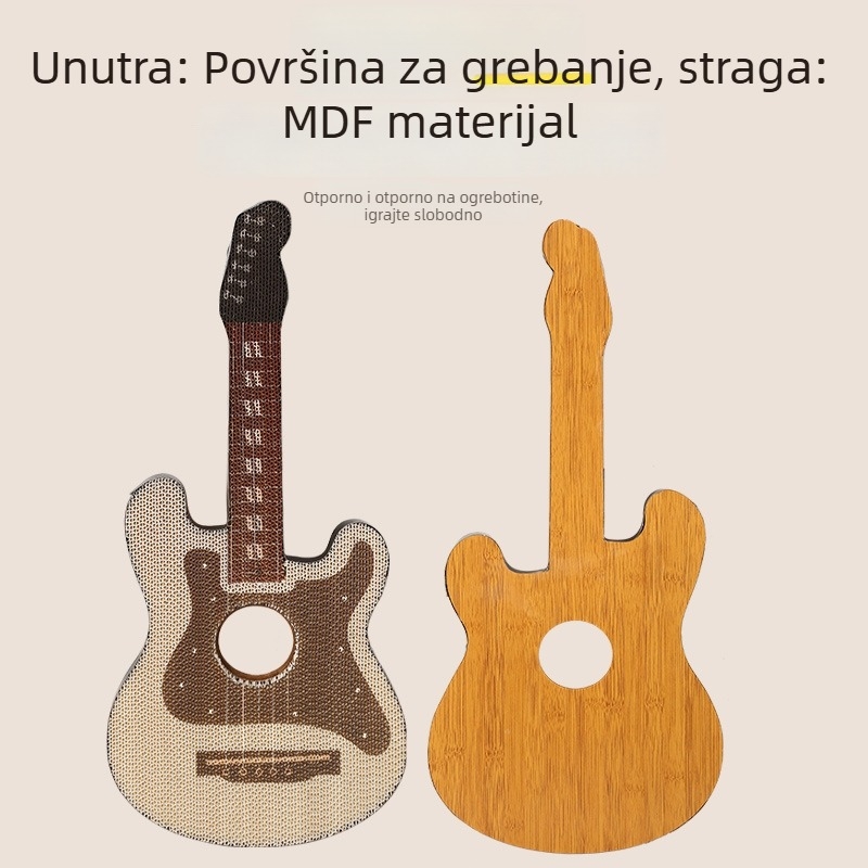 Škrabalo za mačke u obliku gitare, konstrukcija od gustoće ploče i valovitog papira, otporno na habanje i bez otpuštanja dlaka, jednostavan stil