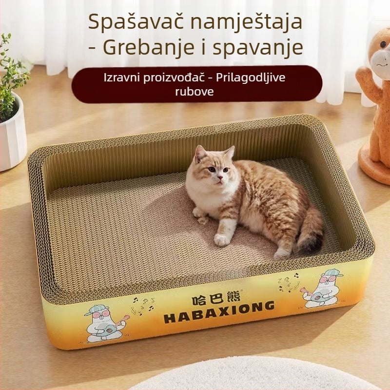 Daska za grebanje mačaka sa zatvorenim dnom, 1 kom; za sve sezone; otporna na habanje i ogrebotine; pravokutno valovito kartonsko mačje gnijezdo i igračka, jednostavan dizajn