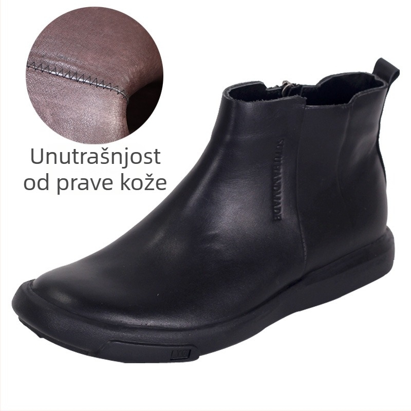Chelsea čizme za muškarce, od prave kože, visok gornji dio, bočni zatvarač, okrugli vrh prsta, gumeni potplat (prava koža; visok gornji dio; bočni zatvarač; okrugli vrh; gumeni potplat)