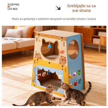 Troposlojna mačja vila s gnijezdom, dom za više mačaka i grebalica — Marka: Drugo; Materijal: Papir; Stil: Crtani