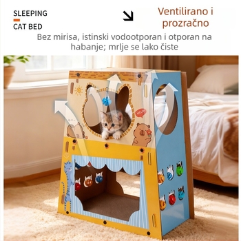 Troposlojna mačja vila s gnijezdom, dom za više mačaka i grebalica — Marka: Drugo; Materijal: Papir; Stil: Crtani