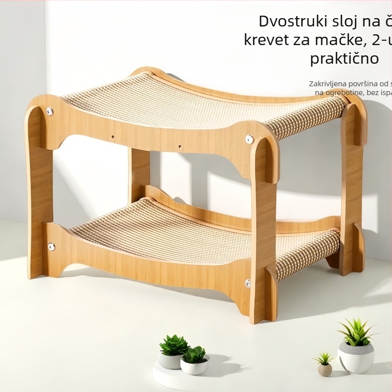 Mačje gnijezdo s integriranom grebalnom pločom i krevetom, materijal: juta, dvostruki sloj, Miaodou, model SCJMC, pogodno za sve sezone