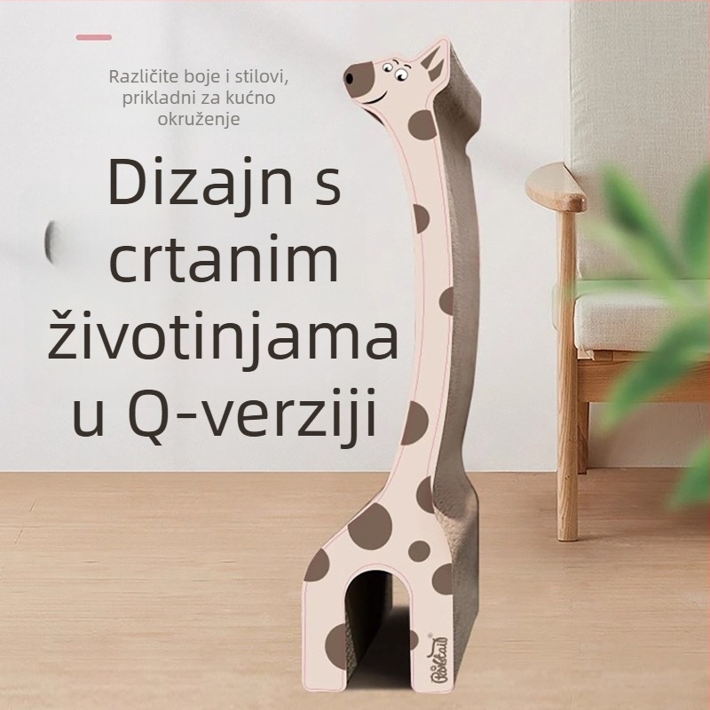 Ploča za grebanje mačaka s L-oblikom dizajna žirafe, otporna na habanje valovita kartonska ploča, integrirano mačje gnijezdo, jednostavan stil.