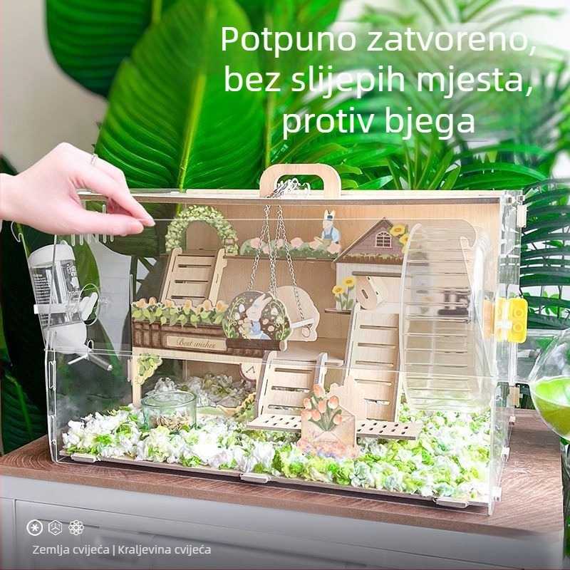 Drveni kavez za hamstera, japanskog stila, četvrtastog oblika, vodootporan i prijenosan, za unutarnju uporabu