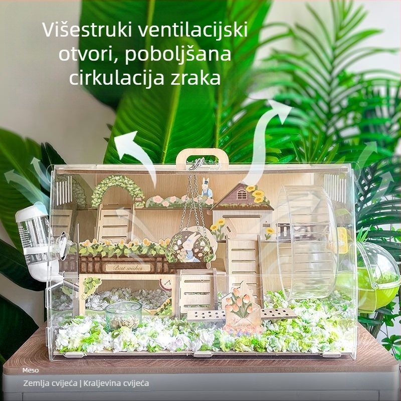 Drveni kavez za hamstera, japanskog stila, četvrtastog oblika, vodootporan i prijenosan, za unutarnju uporabu
