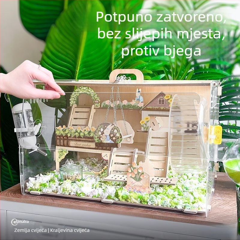 Drveni kavez za hamstera, japanskog stila, četvrtastog oblika, vodootporan i prijenosan, za unutarnju uporabu