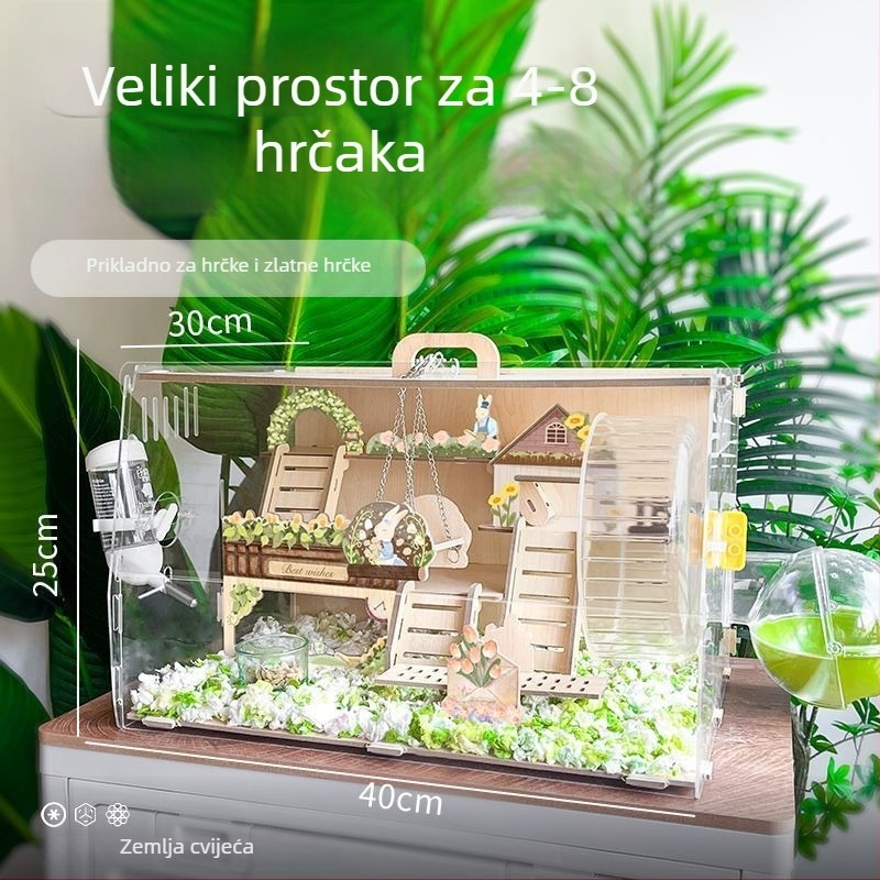 Drveni kavez za hamstera, japanskog stila, četvrtastog oblika, vodootporan i prijenosan, za unutarnju uporabu