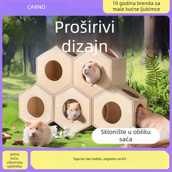 Drvena kućica za hamstere, nepravilnog oblika, dvoetažna, za unutarnju upotrebu, za odmor i skrivanje.