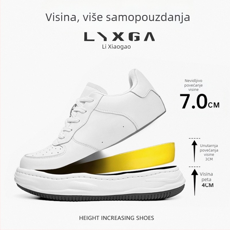 Muške tenisice s povećanjem visine, 7 cm, niski profil, gornjište od dvostruke teleće kože, gumeni potplat