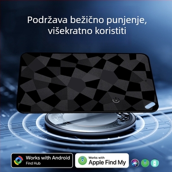 Dualni sustav GPS tracker za iOS i Android – kartični lokator protiv gubitka, model K18, ABS, 31 g, 100 mAh, bežično punjenje