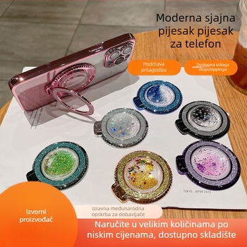 Držač za telefon s metalnim prstenom za držanje i stražnjom naljepnicom s efektom pijeska, stolni prijenosni stalak