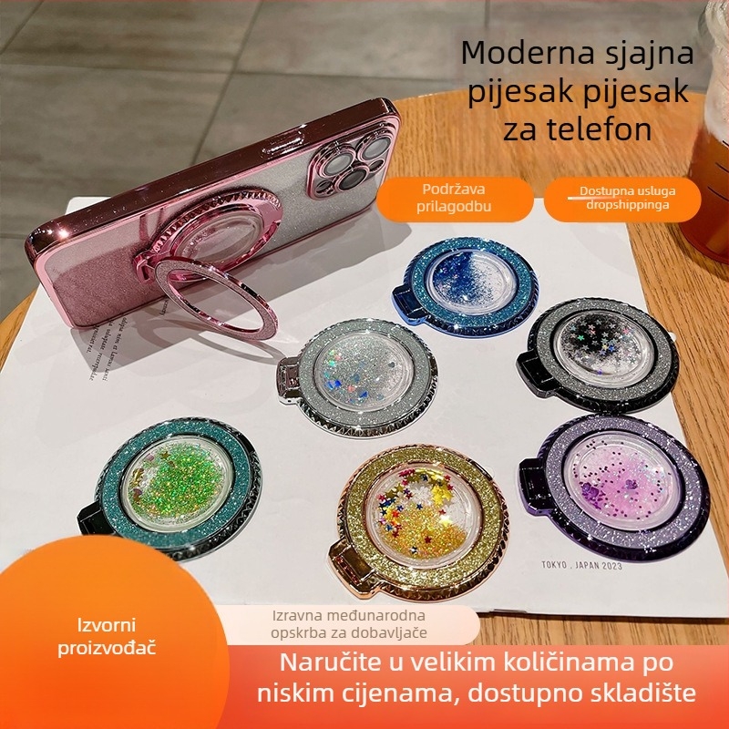 Držač za telefon s metalnim prstenom za držanje i stražnjom naljepnicom s efektom pijeska, stolni prijenosni stalak