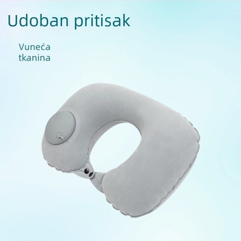 Naduvljivi putni jastuk u obliku U, s punjenjem zrakom, flocking tkanina, moderan stil, pogodan za djecu i odrasle