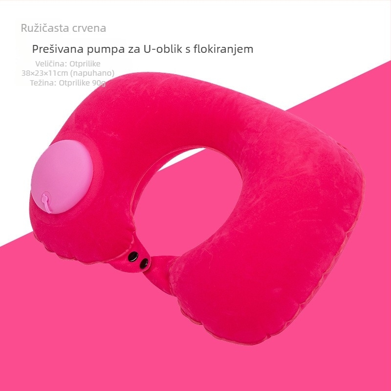 Naduvljivi putni jastuk u obliku U, s punjenjem zrakom, flocking tkanina, moderan stil, pogodan za djecu i odrasle