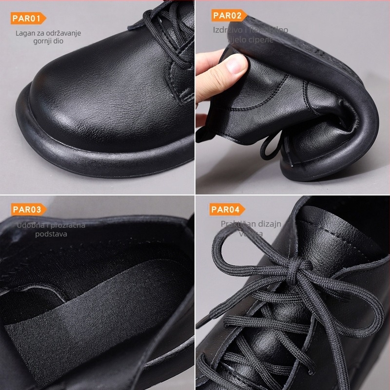 Ženske Martin čizme od prave kože, britanski stil, niski vrh, okrugli vrh, ravna potplat