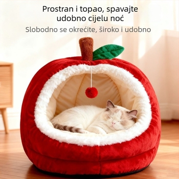 Mačje gnijezdo zimi, poluzatvorenjo, sigurno i udobno, kauč-gnijezdo u obliku jabuke, pogodno za sve sezone, za mačke i male pse