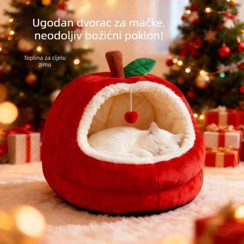 Mačje gnijezdo zimi, poluzatvorenjo, sigurno i udobno, kauč-gnijezdo u obliku jabuke, pogodno za sve sezone, za mačke i male pse