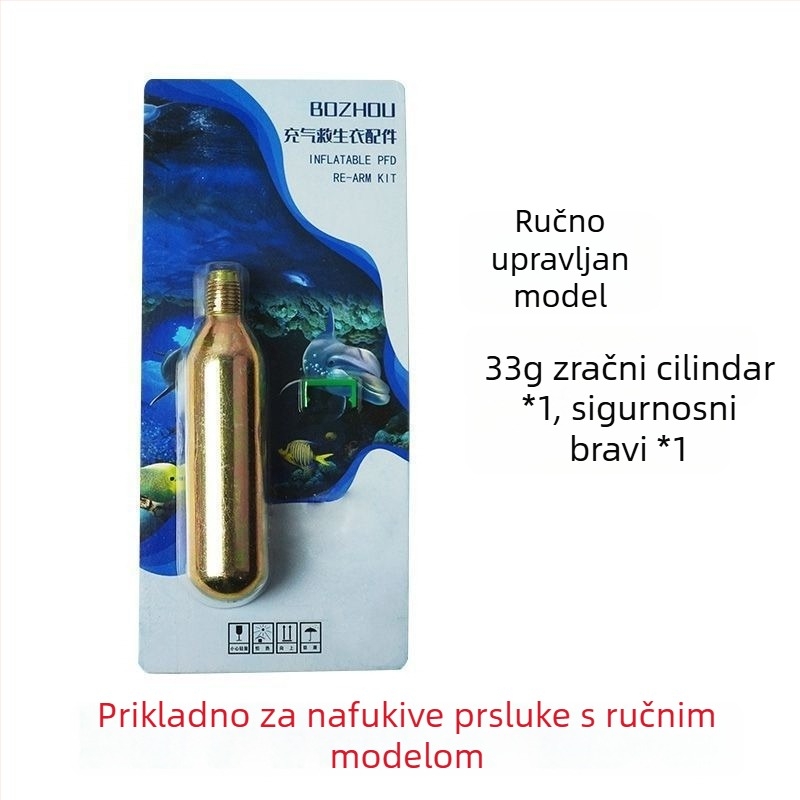 CO2 cilindar za nafukljivi prsluk za spašavanje, 33 g / 24 g, tableta osjetljiva na vodu, dodatak za prsluk