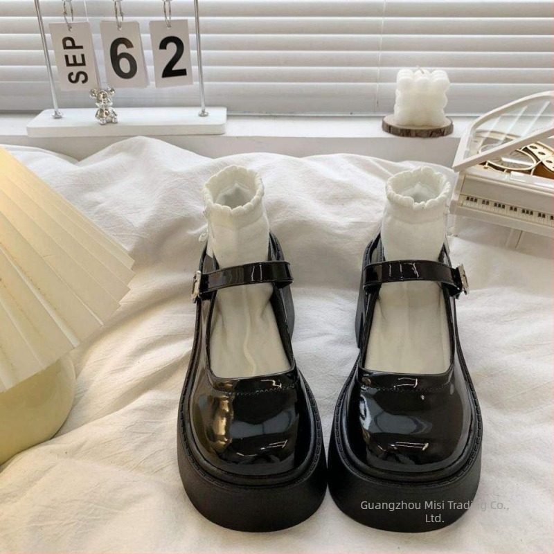 Ženske Mary Jane cipele od PU, debeli klinasti potplat 1–3 cm, slip-on, gumeni đon, korejski stil, ljeto