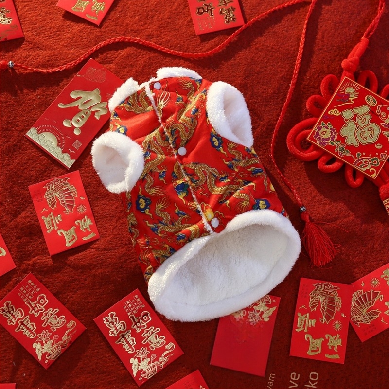 Pasji prsluk – jesen/zima kineskog Tang stila, debela zimna podstava, poliester