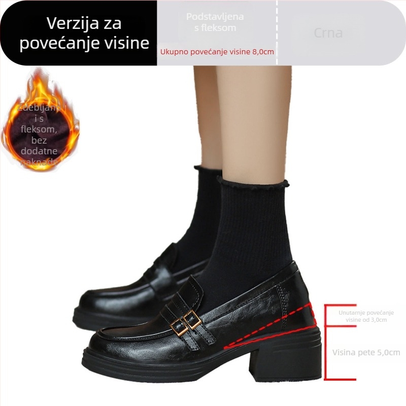Kožni loaferi s 8,0 cm povećanjem visine, okrugli vrh, debeli pet, slip-on s kopčom