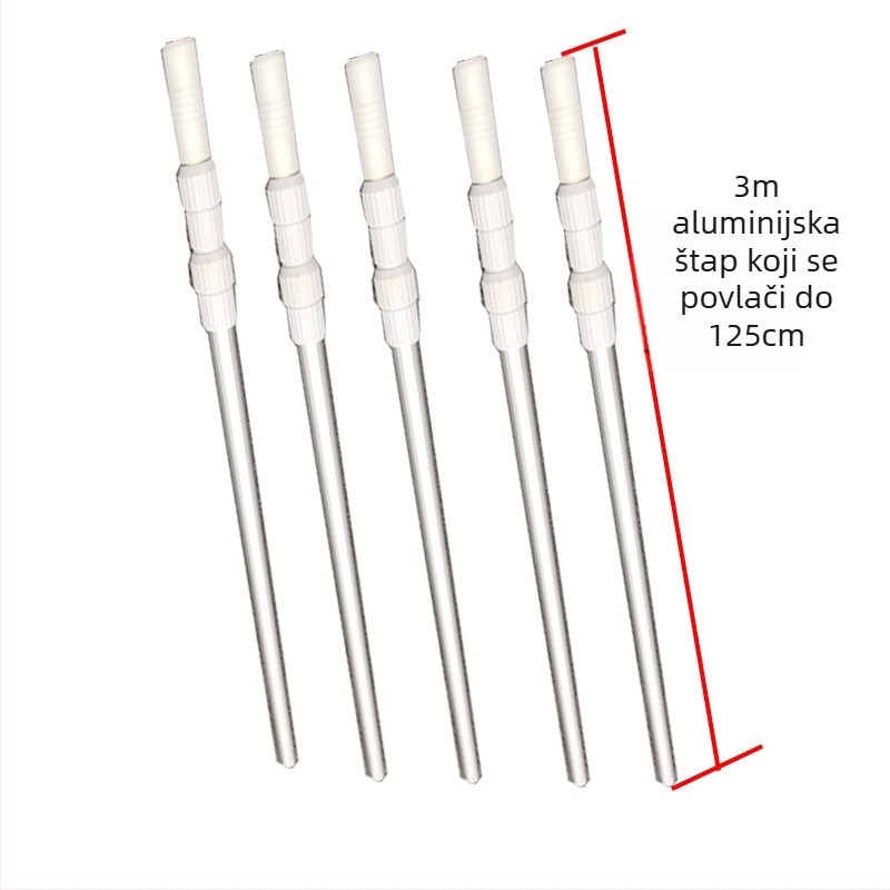 Teleskopna aluminijska šipka za bazen za čišćenje i spašavanje, s mrežnim nastavkom (Aluminij • Čišćenje i spašavanje • Mrežni nastavak)