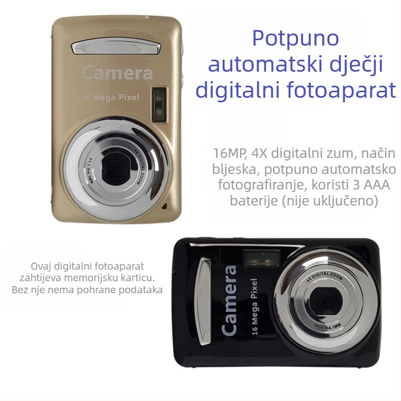 Dječji digitalni fotoaparat s malim teleobjektivom, 1600 efektivnih piksela, podrška SD kartice, bez ugrađene memorije