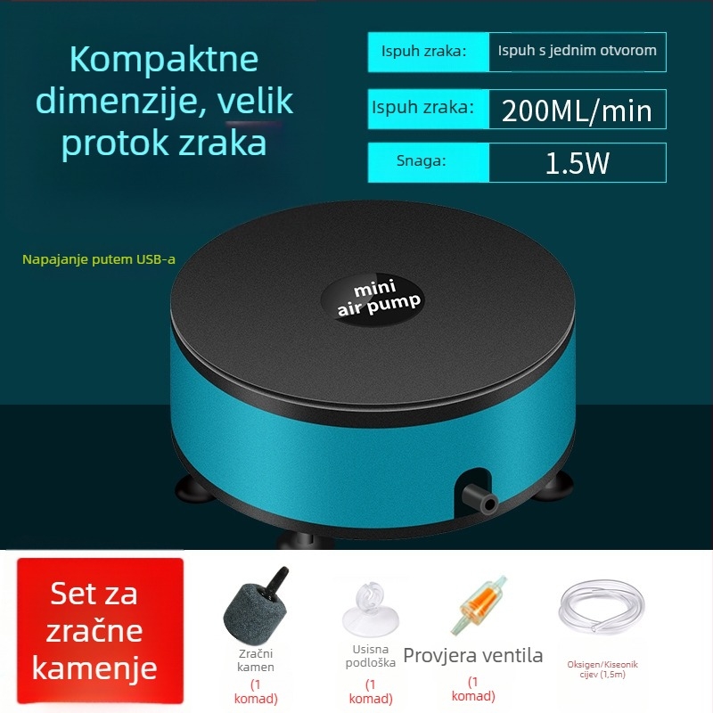 USB napajana pumpa za akvarij, DC5V niskog napona, oksigenacija, prijenosna, 100 g