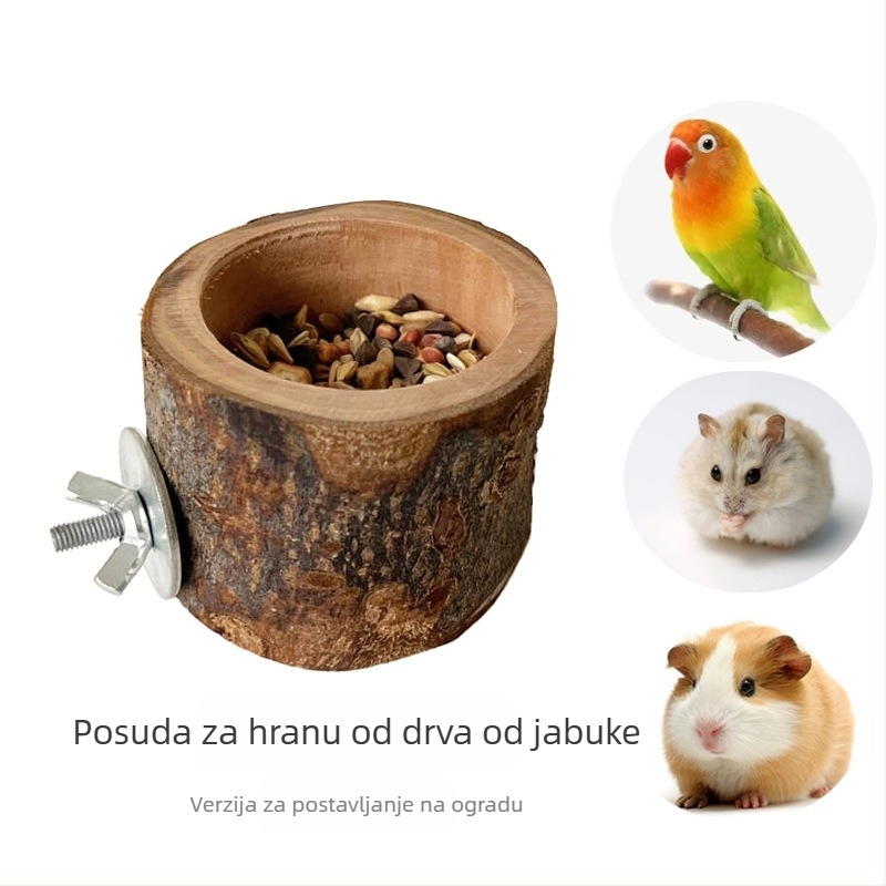 Set za hranjenje malih kućnih ljubimaca s drvenom zdjelom za hranu, drvenom igračkom i kutijom za hranu